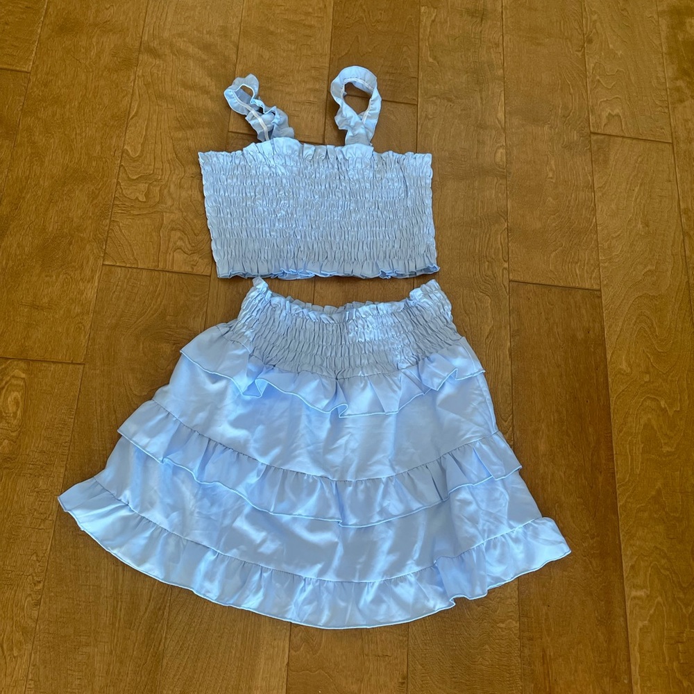 Cute light blue ruffle skirt with stretchy top